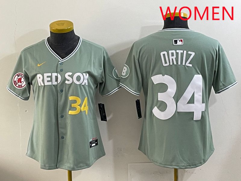 Women 2025 Boston Red Sox 34 Ortiz Green Joint Name Nike MLB Jersey style 7